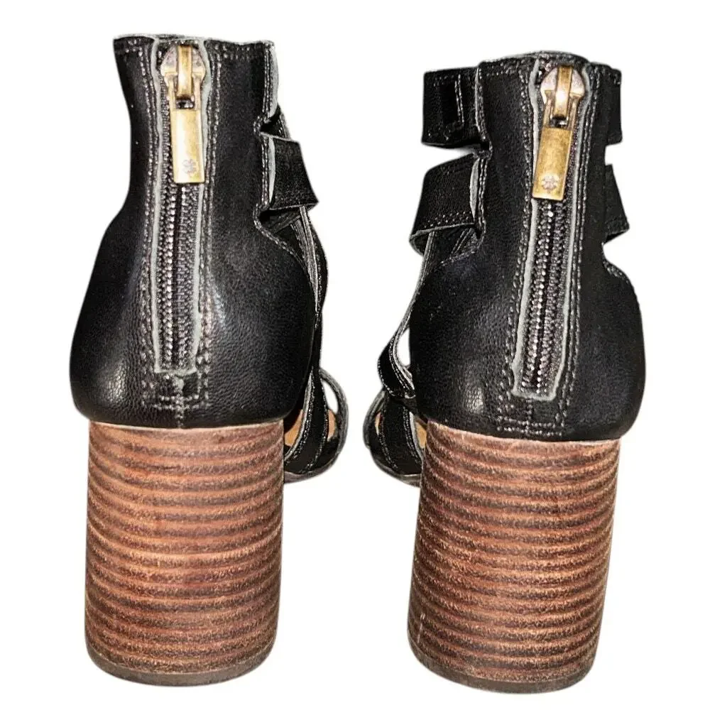 Lucky Brand Vyrah Black Leather Crisscross Strappy Sandal 3" Heels 7.5 - Picture 4 of 7